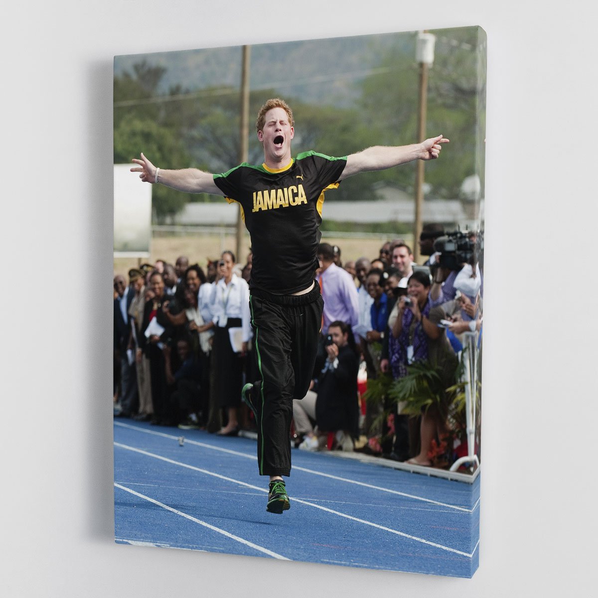 Prince Harry racing in Kingston Jamaica Canvas Print or Poster