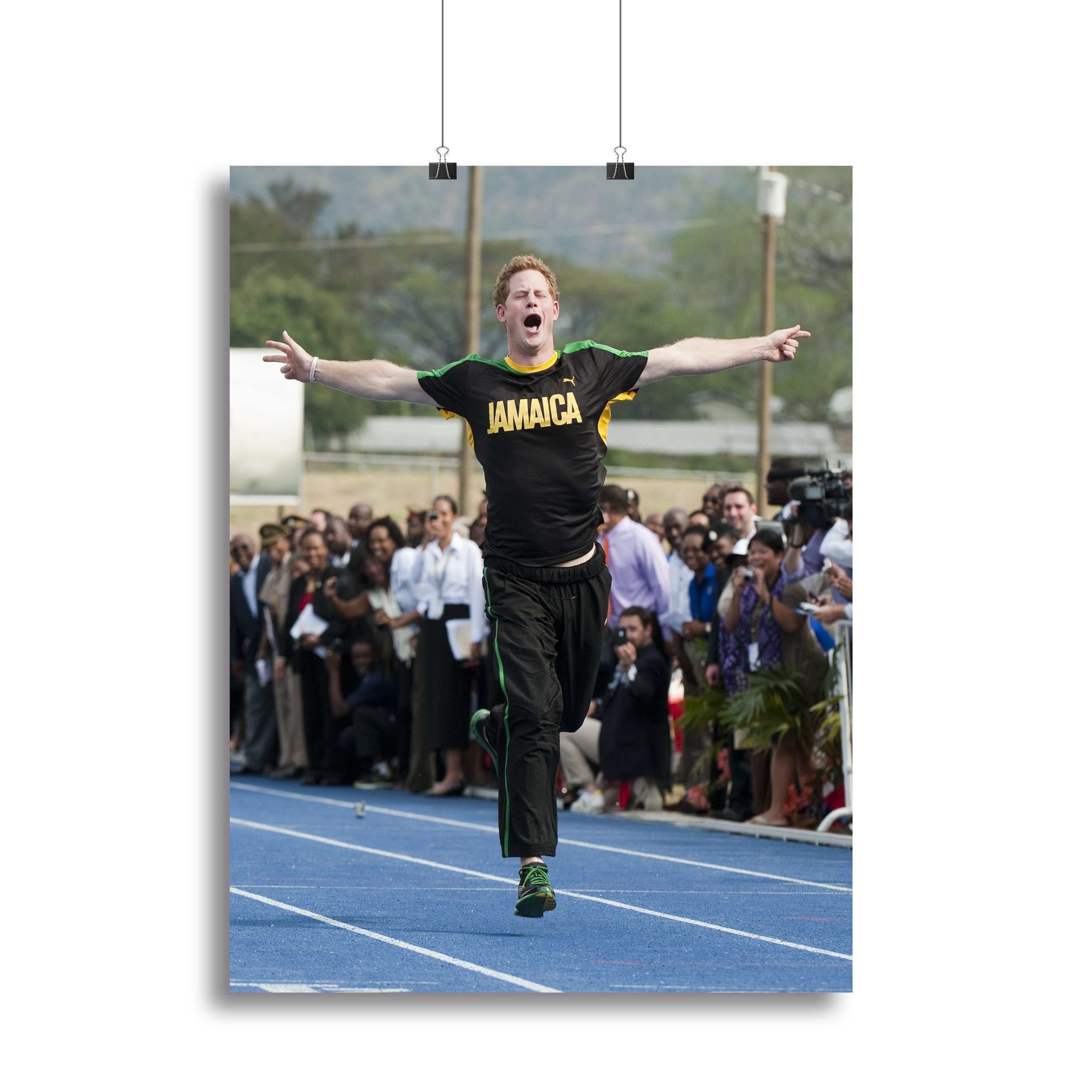 Prince Harry racing in Kingston Jamaica Canvas Print or Poster