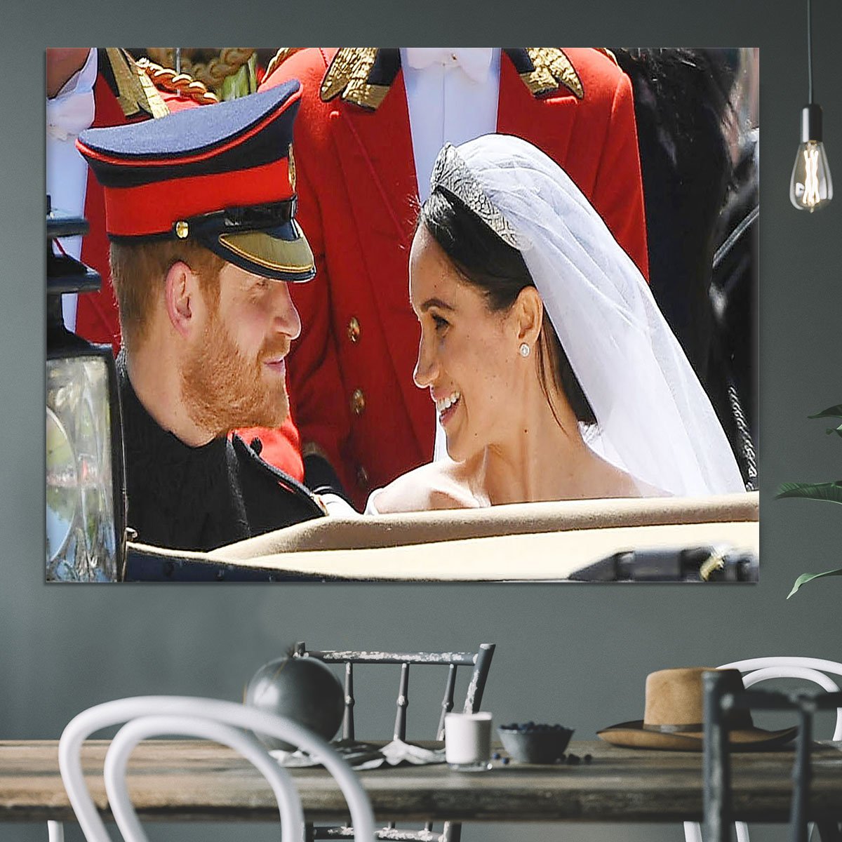 Prince Harry smiles at his new wife Meghan Canvas Print or Poster