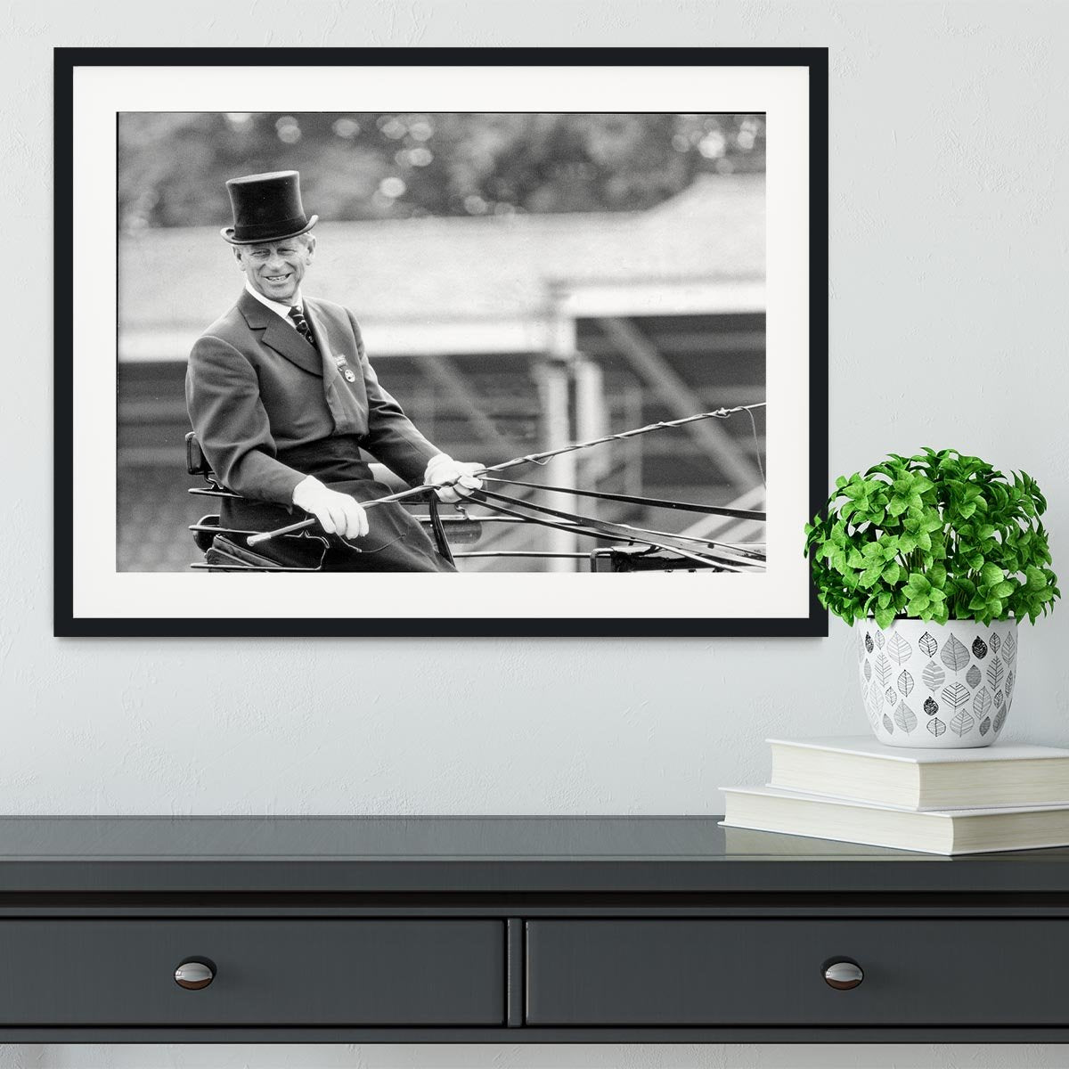 Prince Philip driving a carriage during a race at Ascot Framed Print - Canvas Art Rocks - 1