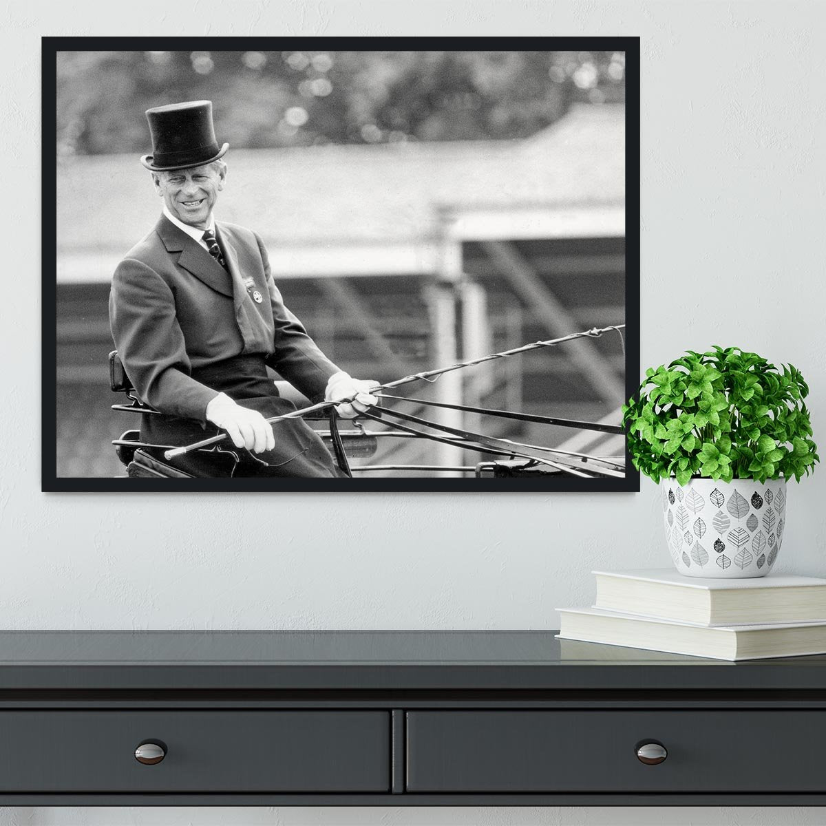 Prince Philip driving a carriage during a race at Ascot Framed Print - Canvas Art Rocks - 2