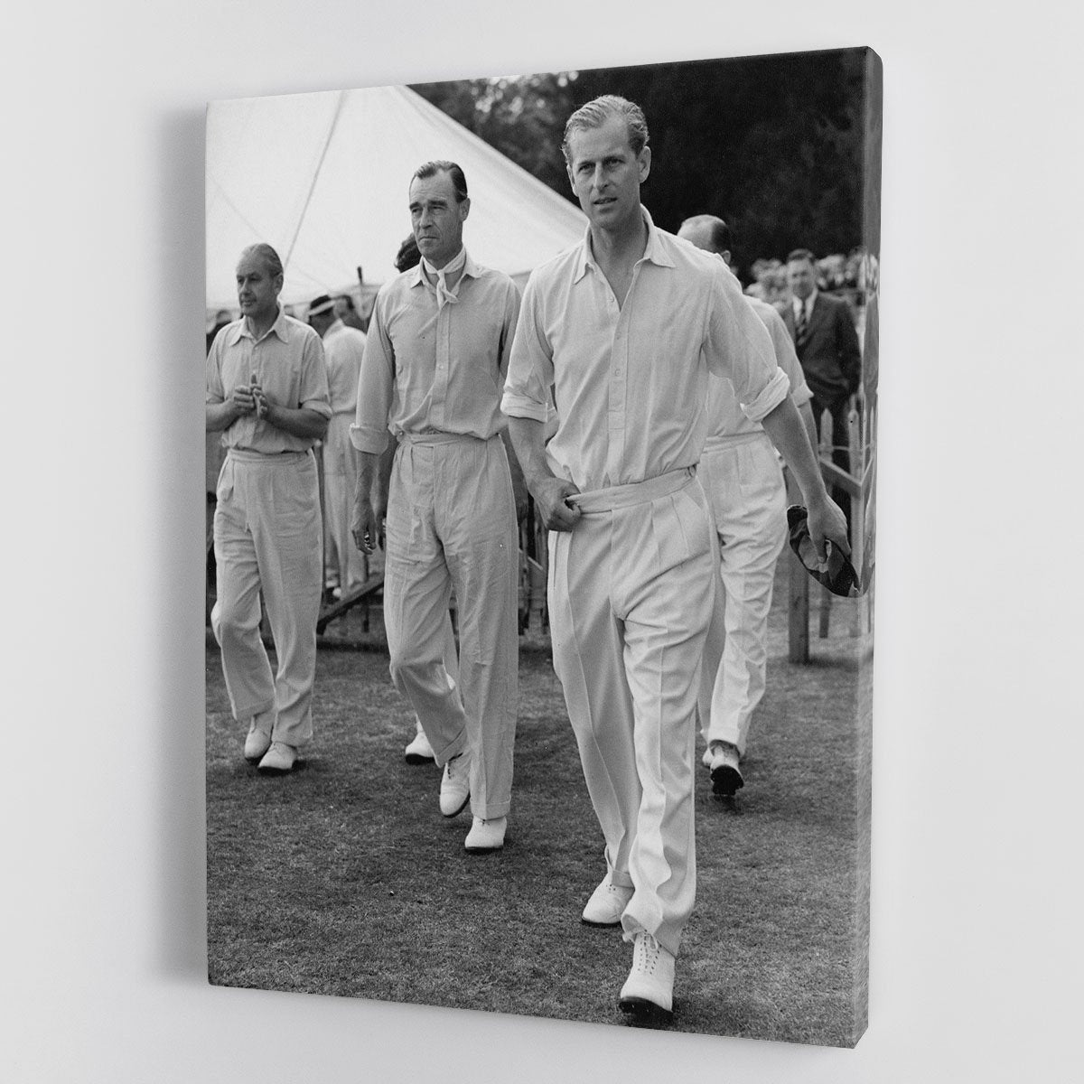 Prince Philip leading his cricket team onto the field Canvas Print or Poster