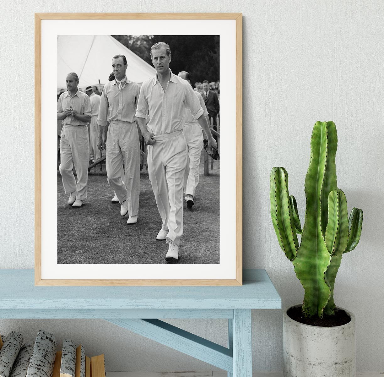 Prince Philip leading his cricket team onto the field Framed Print - Canvas Art Rocks - 3