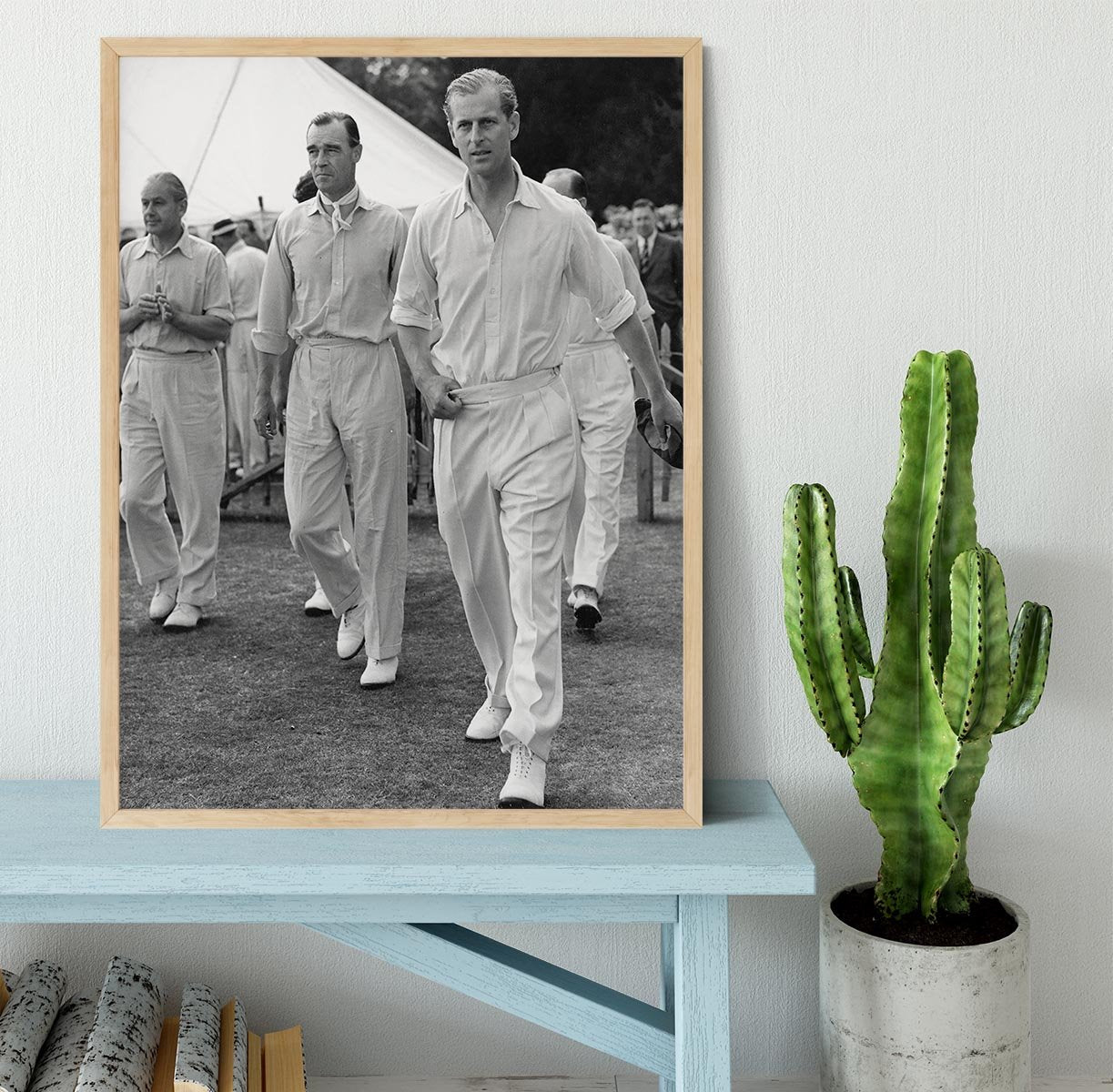 Prince Philip leading his cricket team onto the field Framed Print - Canvas Art Rocks - 4