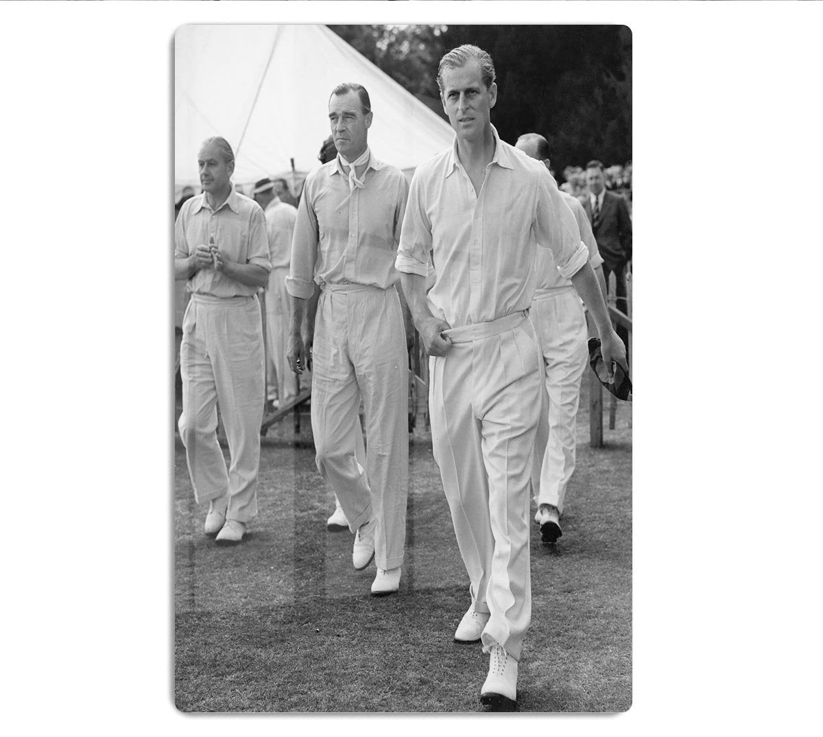 Prince Philip leading his cricket team onto the field HD Metal Print