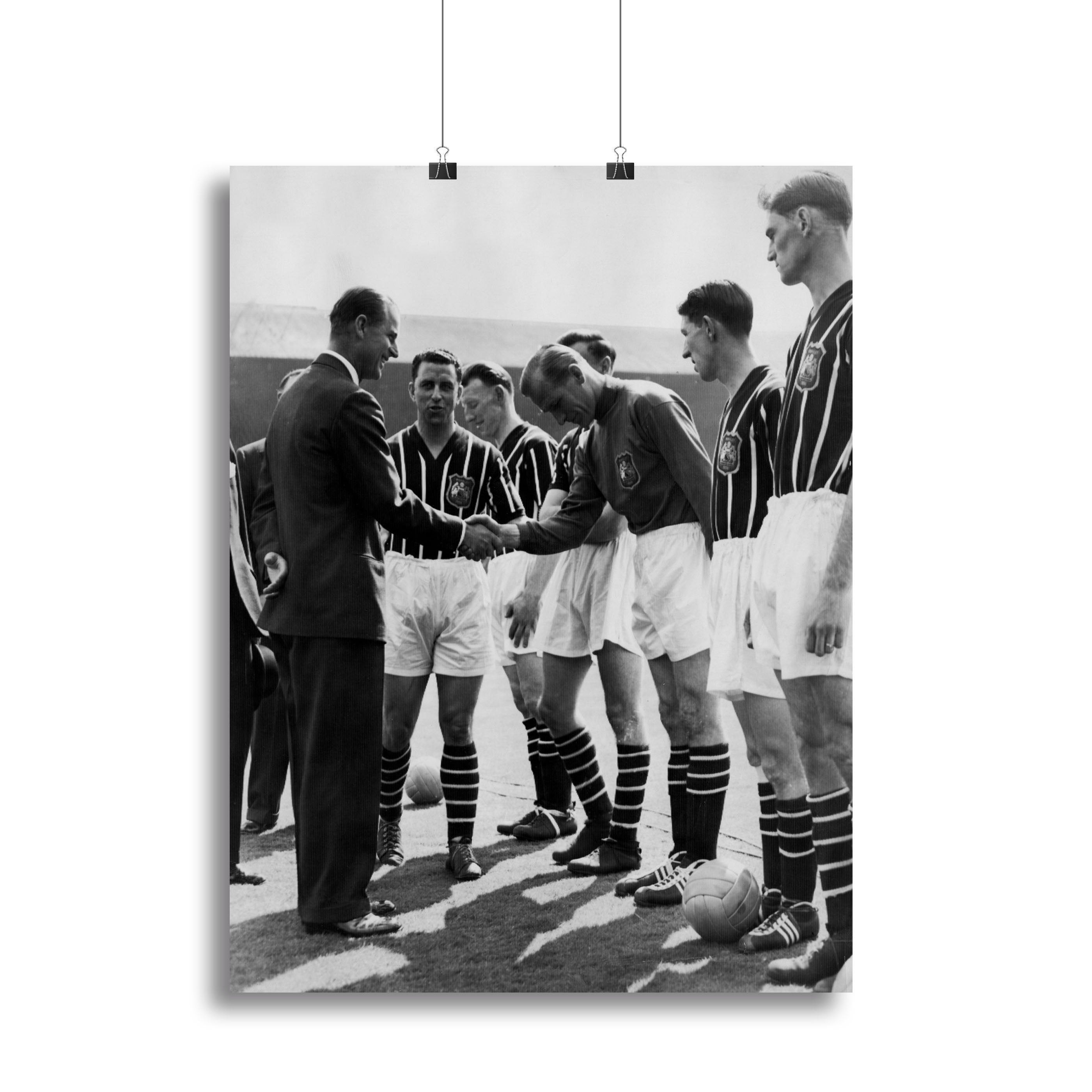 Prince Philip meeting members of Manchester City team Canvas Print or Poster