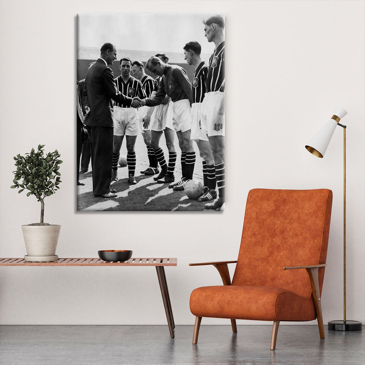 Prince Philip meeting members of Manchester City team Canvas Print or Poster