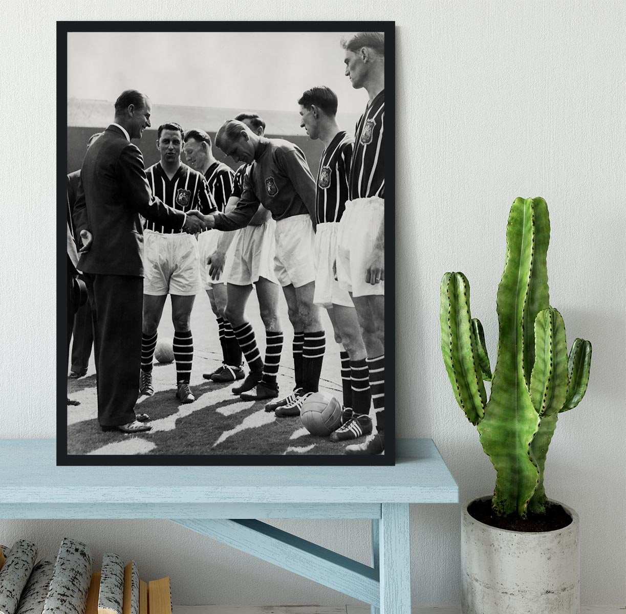 Prince Philip meeting members of Manchester City team Framed Print - Canvas Art Rocks - 2