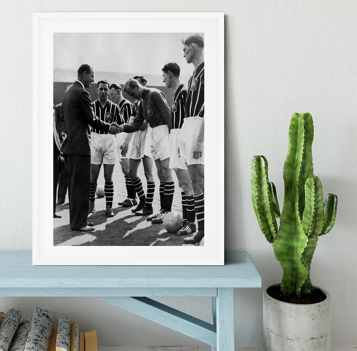 Prince Philip meeting members of Manchester City team Framed Print - Canvas Art Rocks - 5