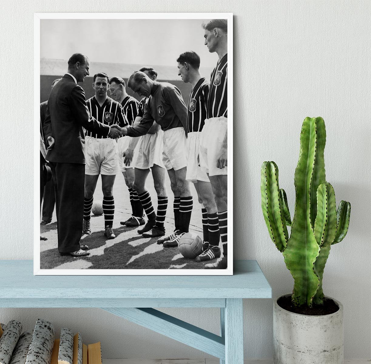 Prince Philip meeting members of Manchester City team Framed Print - Canvas Art Rocks -6