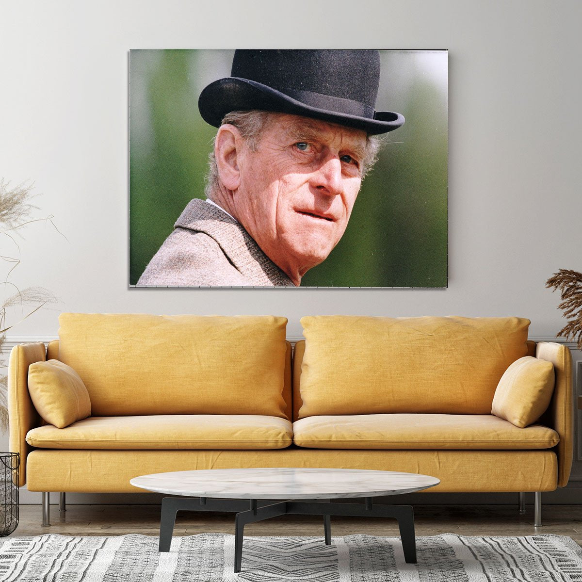 Prince Philip out riding in a black bowler hat Canvas Print or Poster