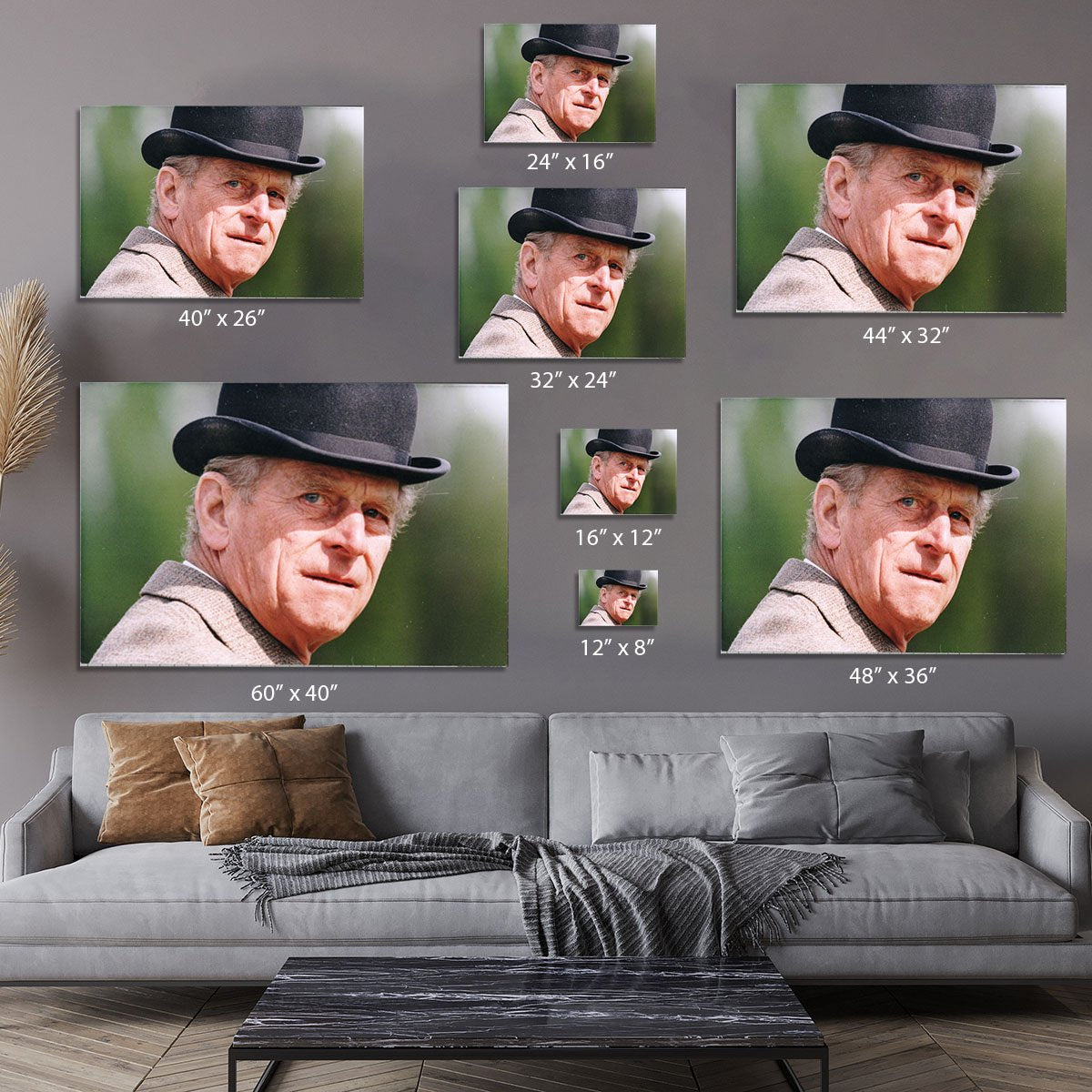 Prince Philip out riding in a black bowler hat Canvas Print or Poster