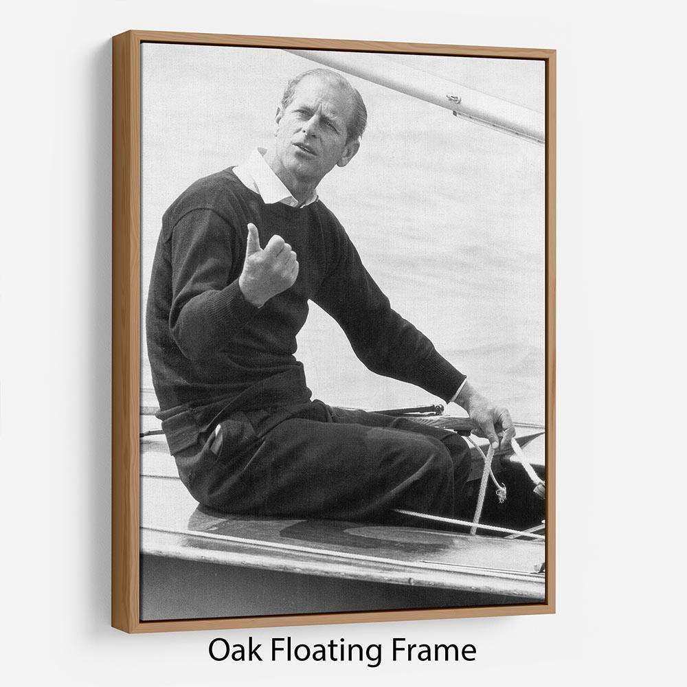 Prince Philip resting after racing at Cowes Isle of Wight Floating Frame Canvas