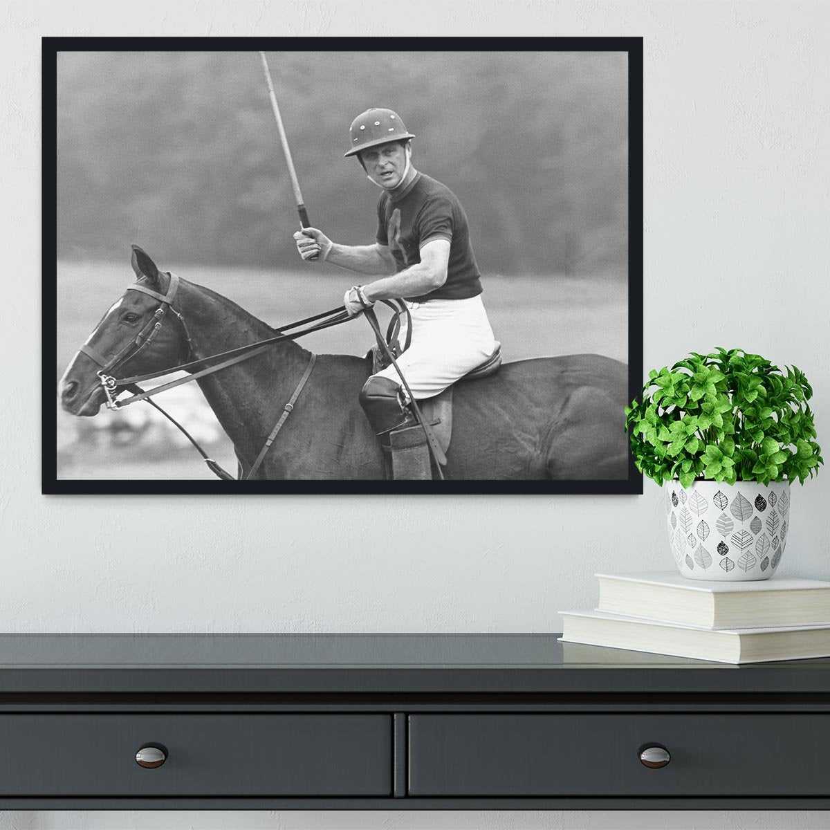 Prince Philip shown winning the polo Gold Cup Framed Print - Canvas Art Rocks - 2