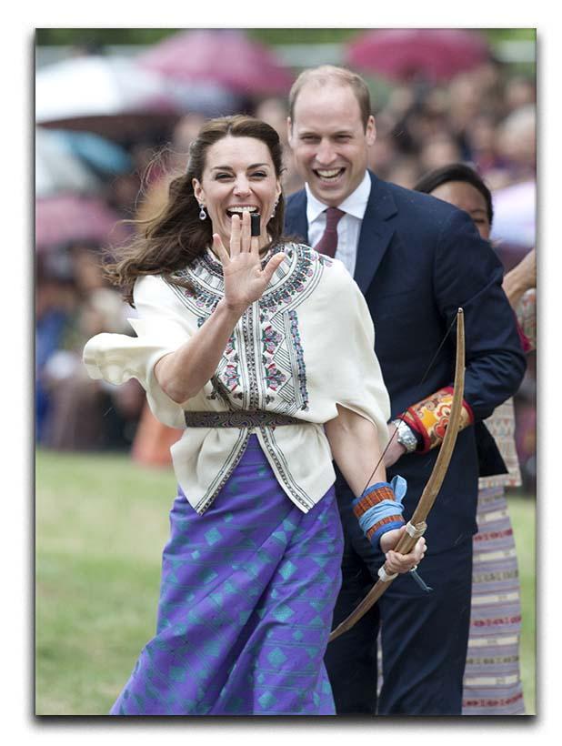Prince William and Kate laughing trying archery in Bhutan Canvas Print or Poster  - Canvas Art Rocks - 1