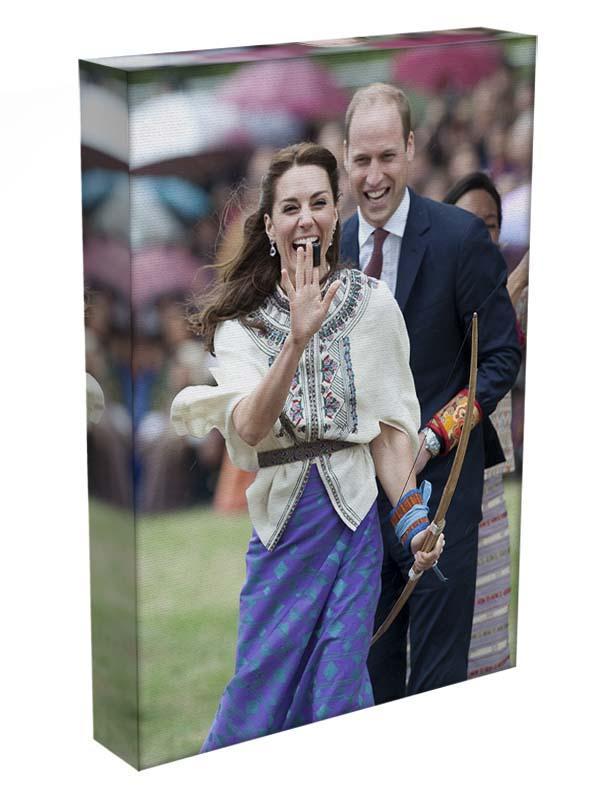 Prince William and Kate laughing trying archery in Bhutan Canvas Print or Poster - Canvas Art Rocks - 3