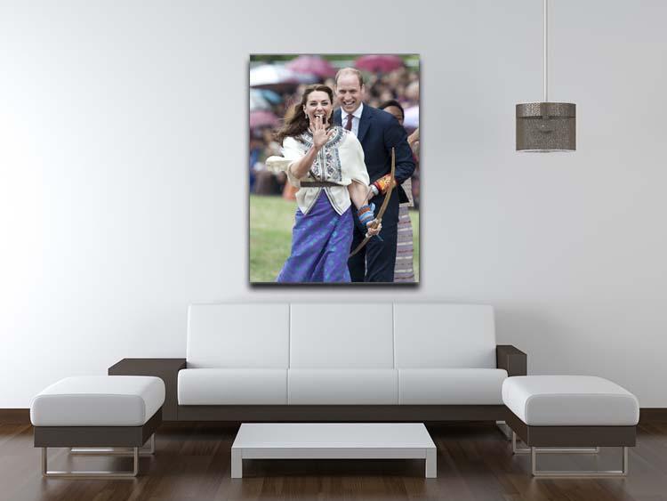 Prince William and Kate laughing trying archery in Bhutan Canvas Print or Poster - Canvas Art Rocks - 4