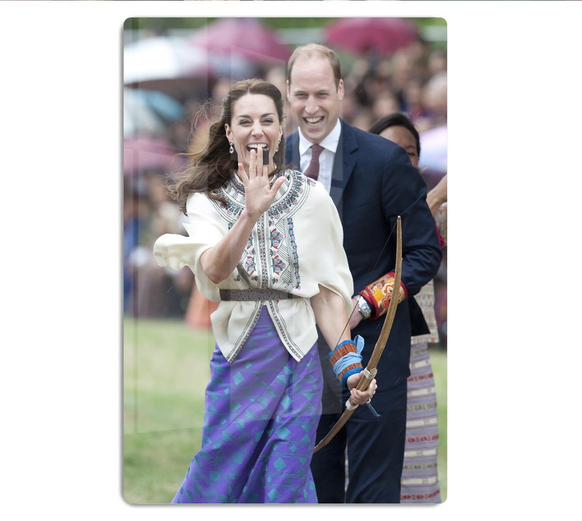 Prince William and Kate laughing trying archery in Bhutan HD Metal Print