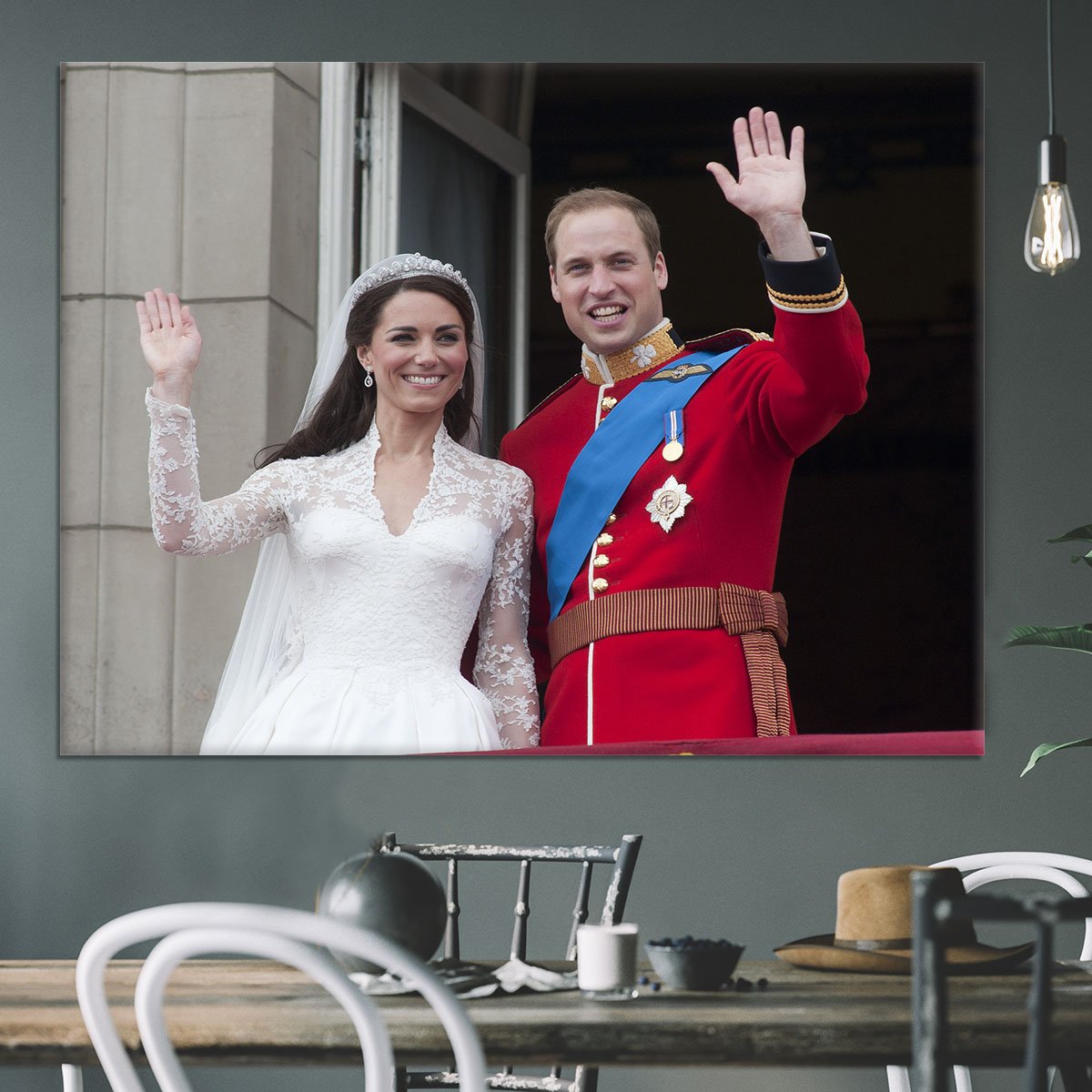 Prince William and Kate waving on their wedding day Canvas Print or Poster
