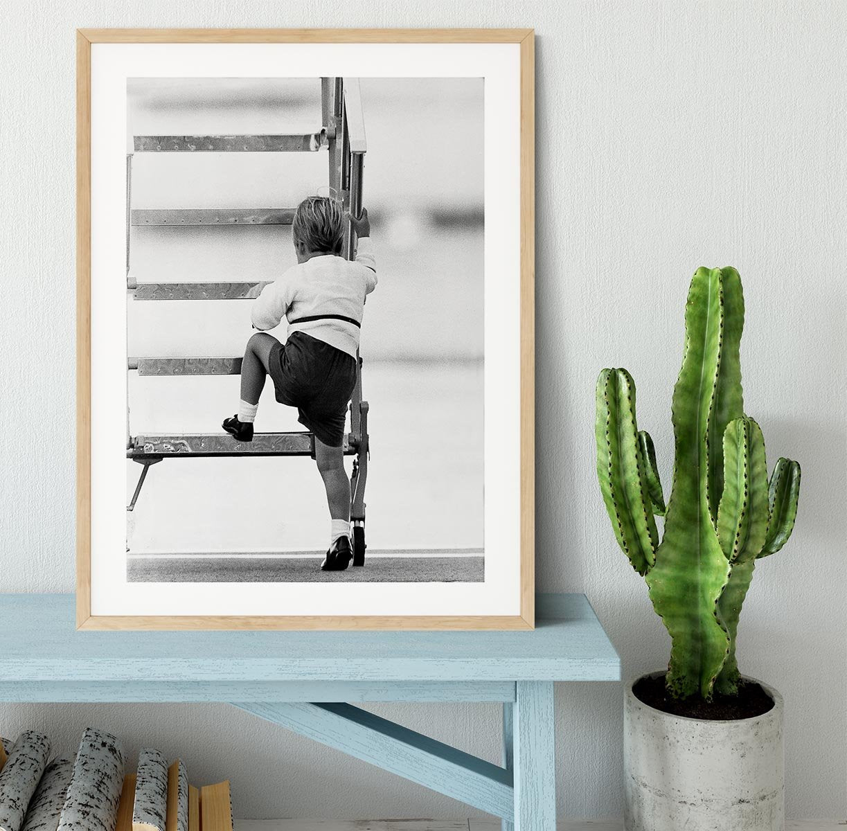 Prince William at Aberdeen Airport climbing stairs Framed Print - Canvas Art Rocks - 3