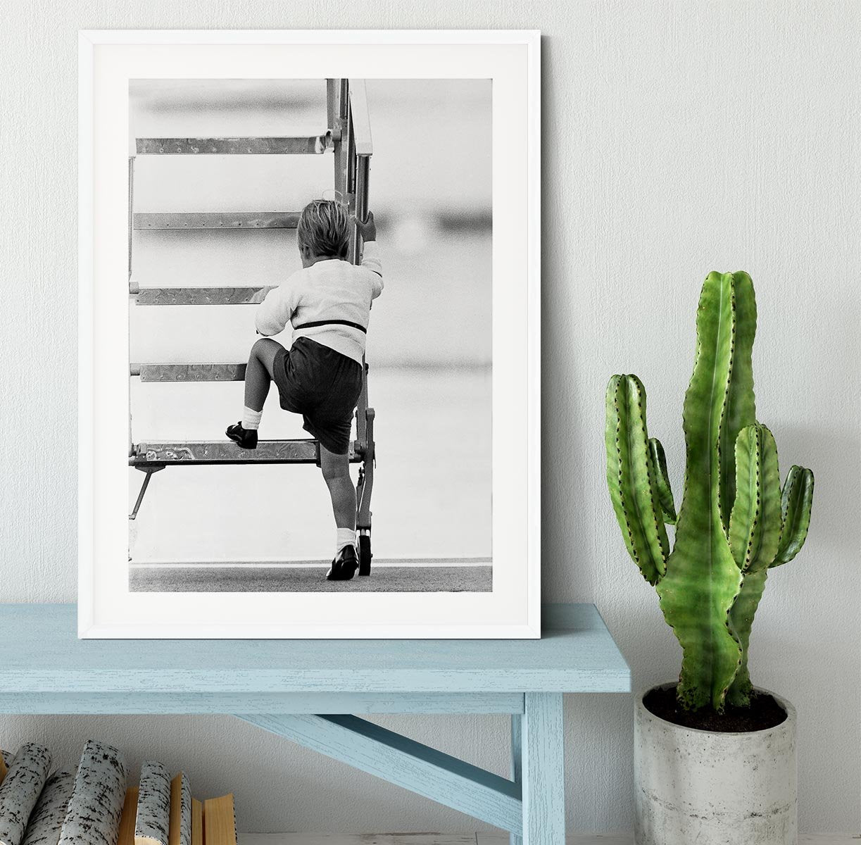 Prince William at Aberdeen Airport climbing stairs Framed Print - Canvas Art Rocks - 5