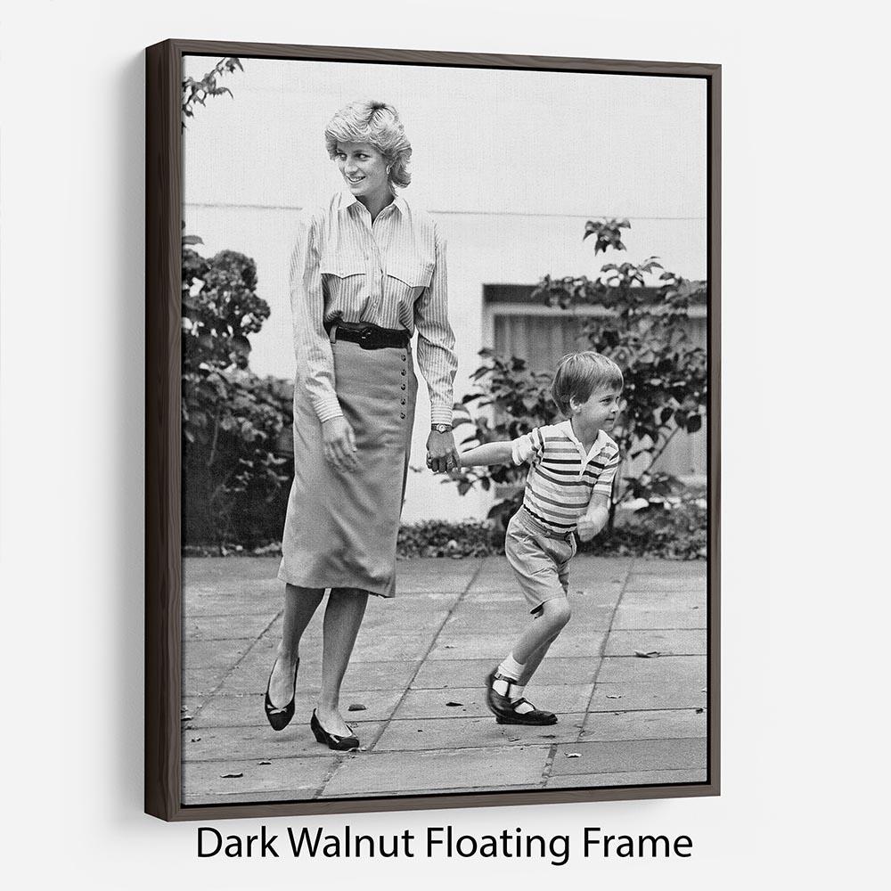 Prince William with Princess Diana dropping Harry at school Floating Frame Canvas