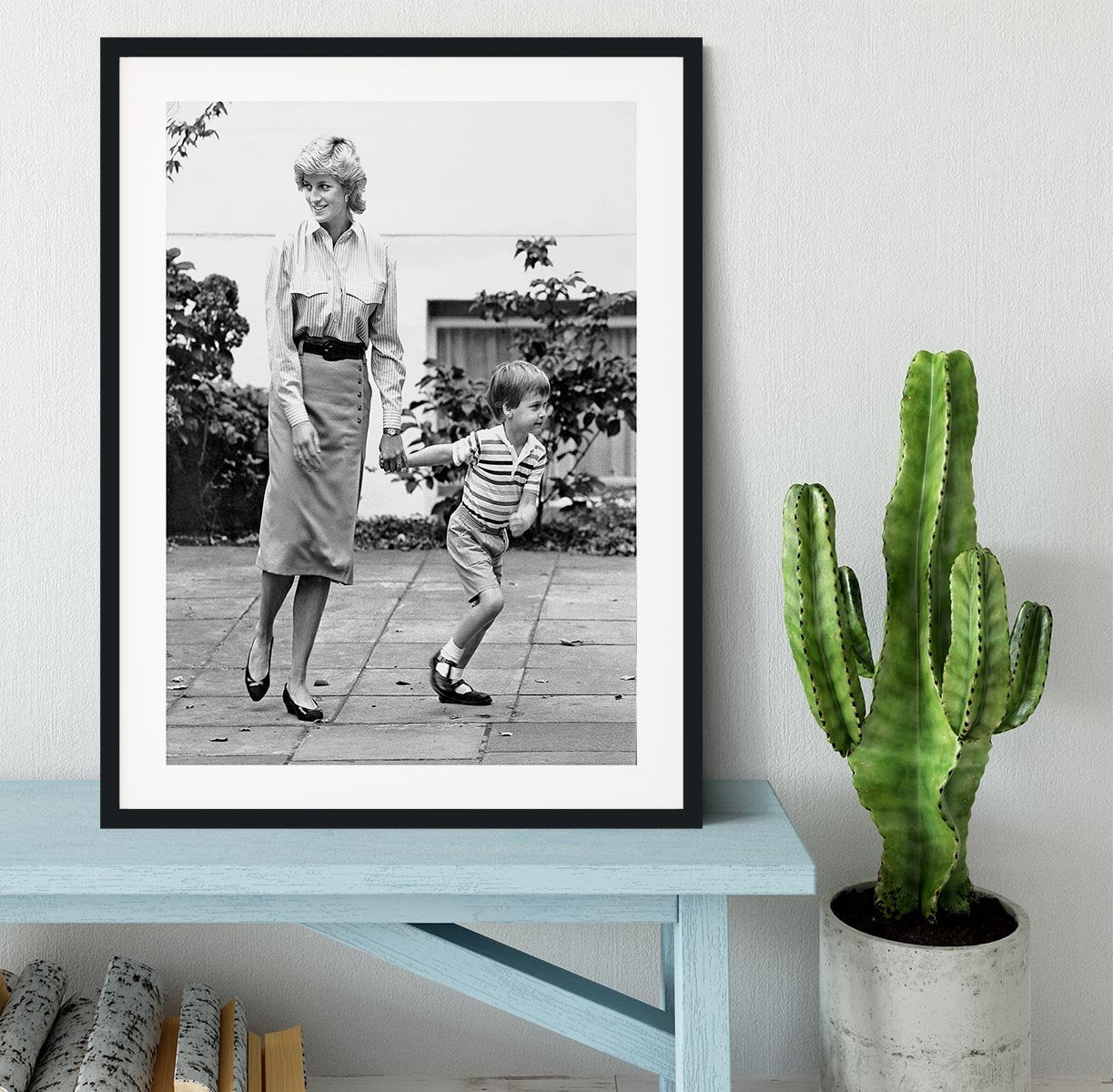 Prince William with Princess Diana dropping Harry at school Framed Print - Canvas Art Rocks - 1