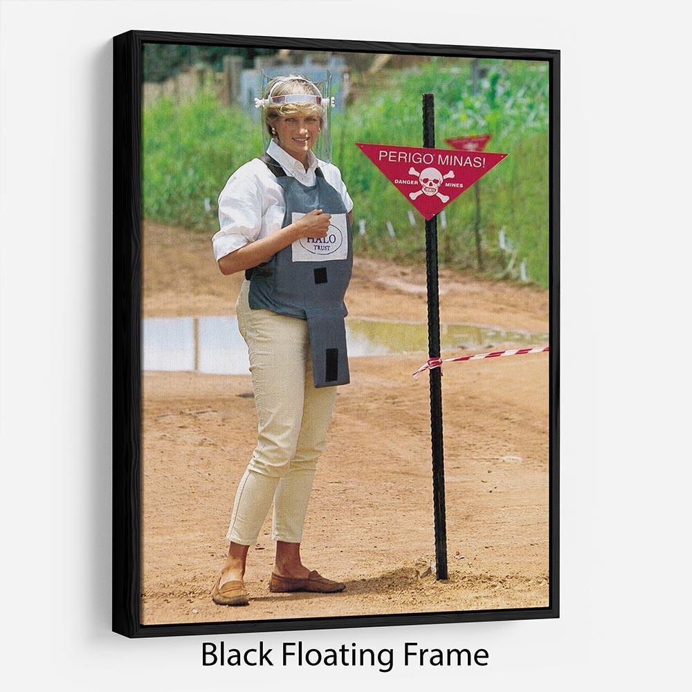 Princes Diana at a mine field in Angola for a Red Cross visit Floating Frame Canvas