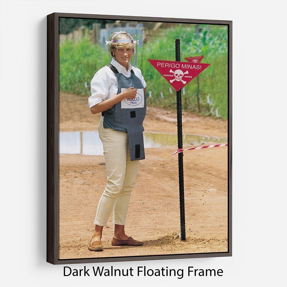 Princes Diana at a mine field in Angola for a Red Cross visit Floating Frame Canvas