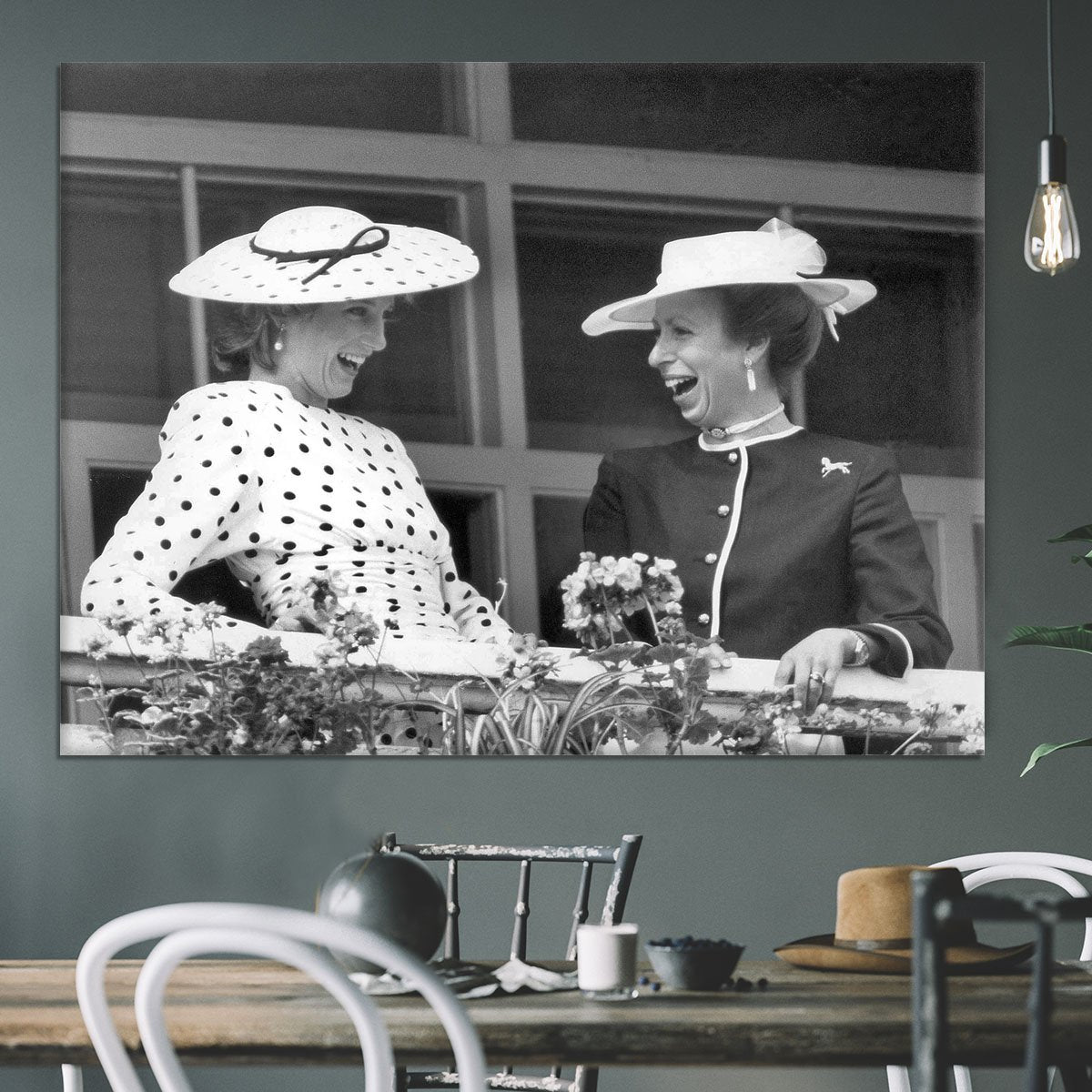 Princess Diana and Princess Anne sharing a laugh at the races Canvas Print or Poster