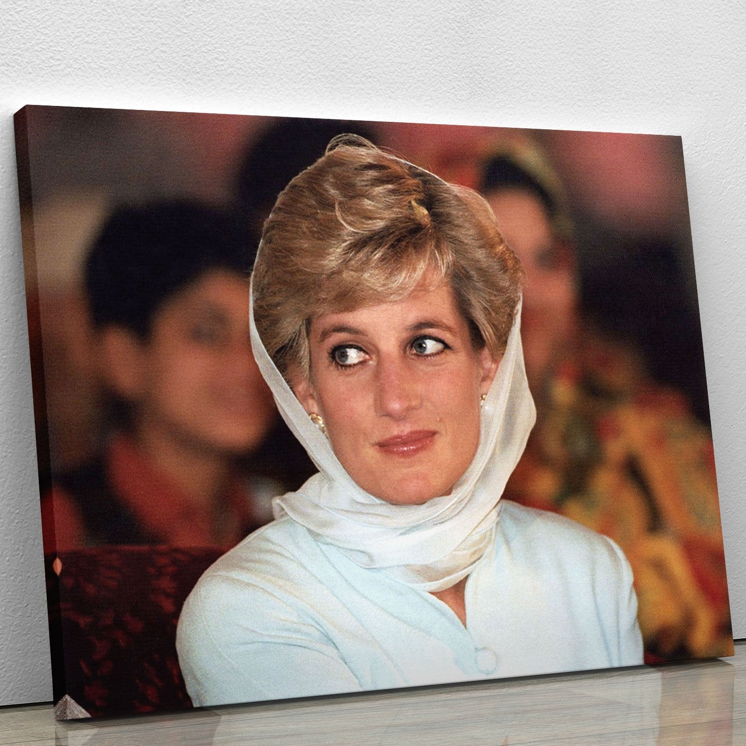 Princess Diana in Lahore wearing a white headscarf Canvas Print or Poster