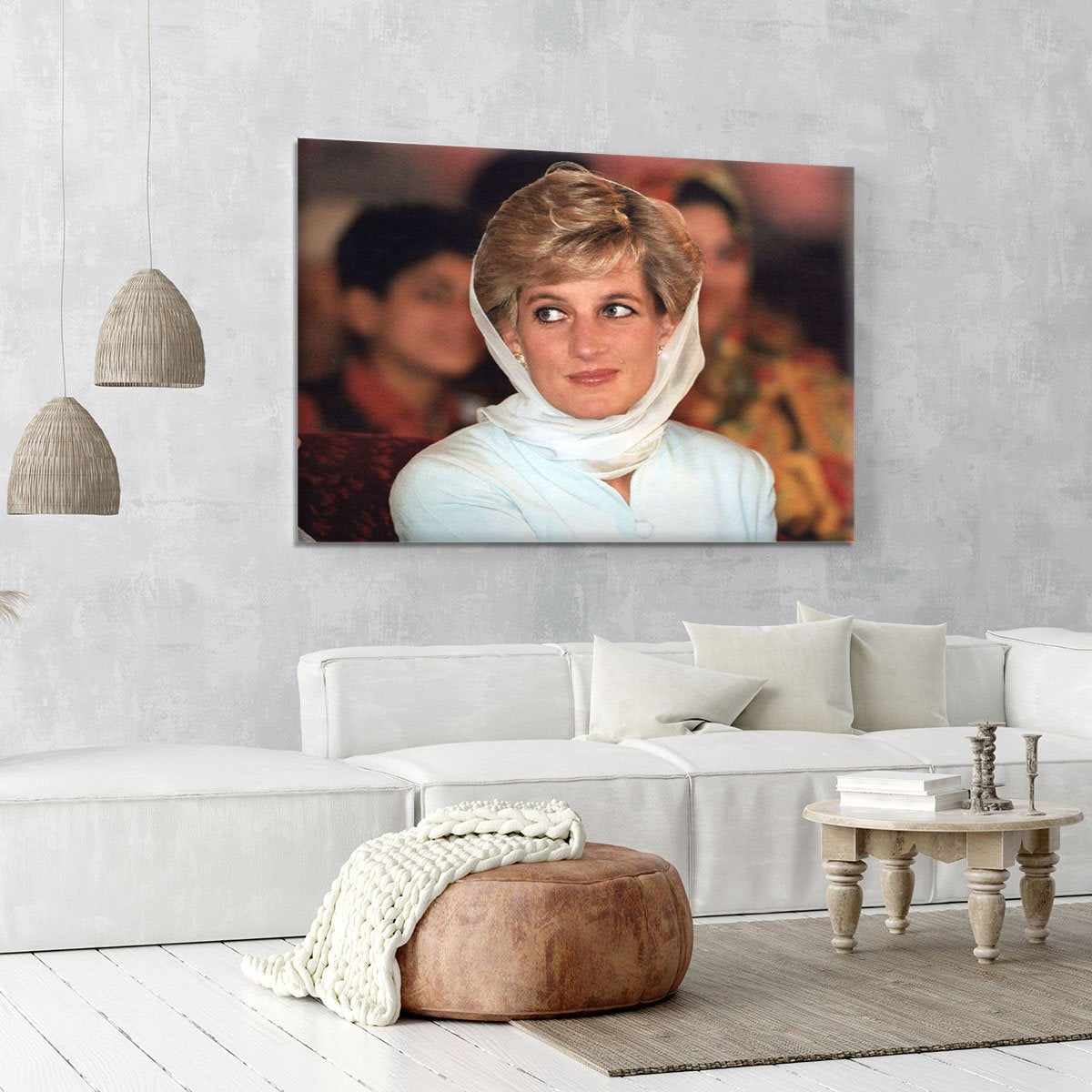 Princess Diana in Lahore wearing a white headscarf Canvas Print or Poster