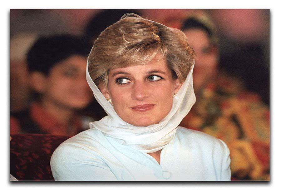 Princess Diana in Lahore wearing a white headscarf Canvas Print or Poster  - Canvas Art Rocks - 1