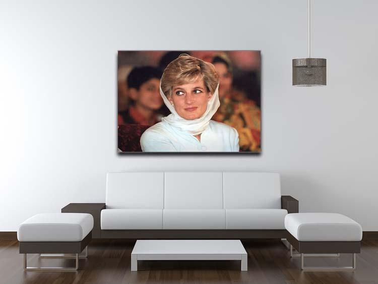Princess Diana in Lahore wearing a white headscarf Canvas Print or Poster - Canvas Art Rocks - 4