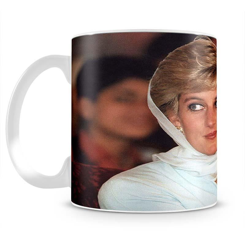Princess Diana in Lahore wearing a white headscarf Mug - Canvas Art Rocks - 2
