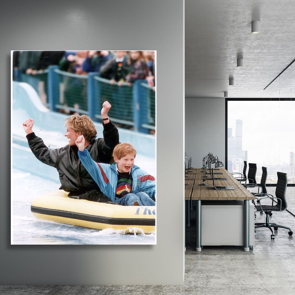 Princess Diana with Prince Harry on a water ride Canvas Print or Poster