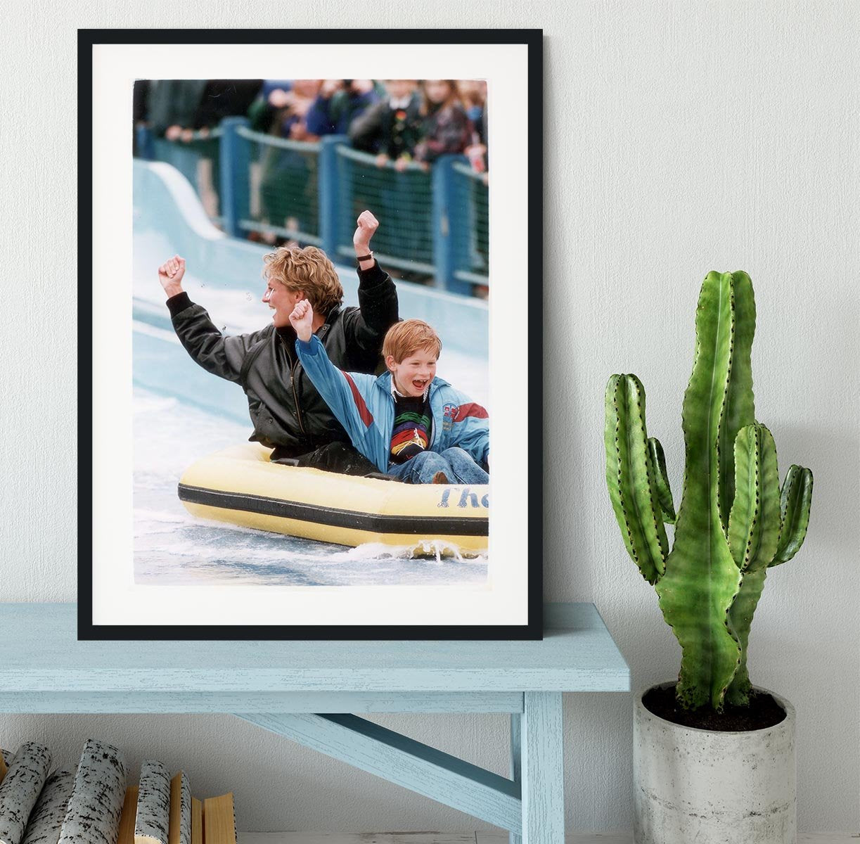 Princess Diana with Prince Harry on a water ride Framed Print - Canvas Art Rocks - 1