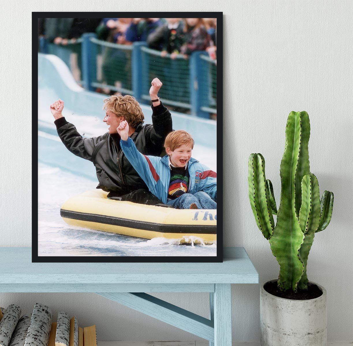 Princess Diana with Prince Harry on a water ride Framed Print - Canvas Art Rocks - 2