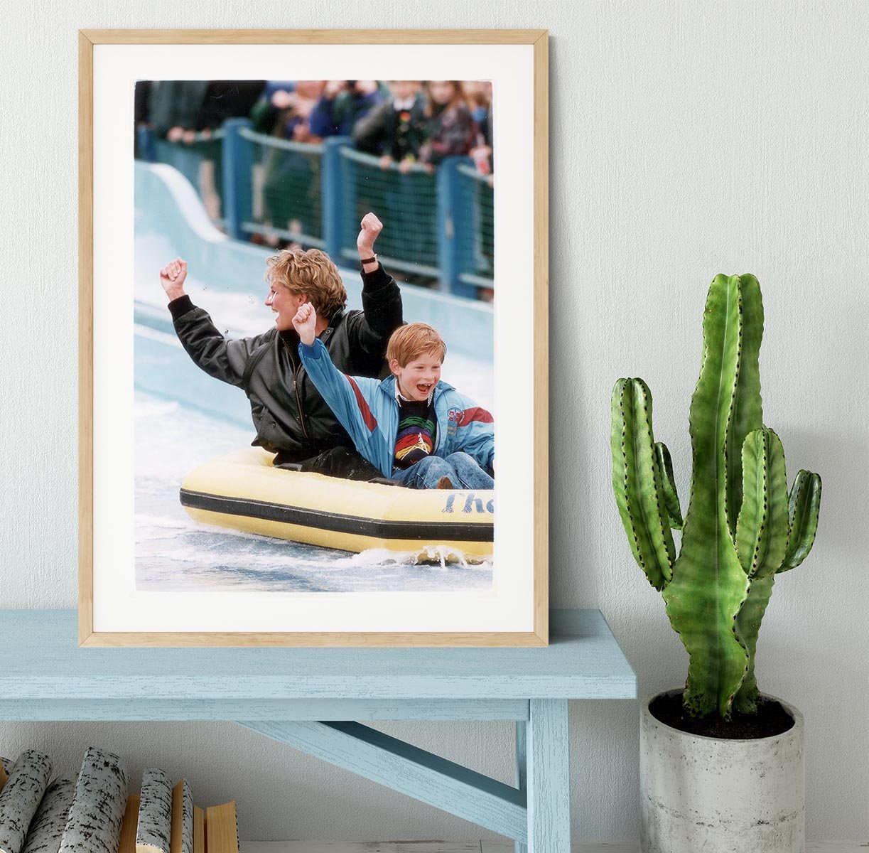 Princess Diana with Prince Harry on a water ride Framed Print - Canvas Art Rocks - 3