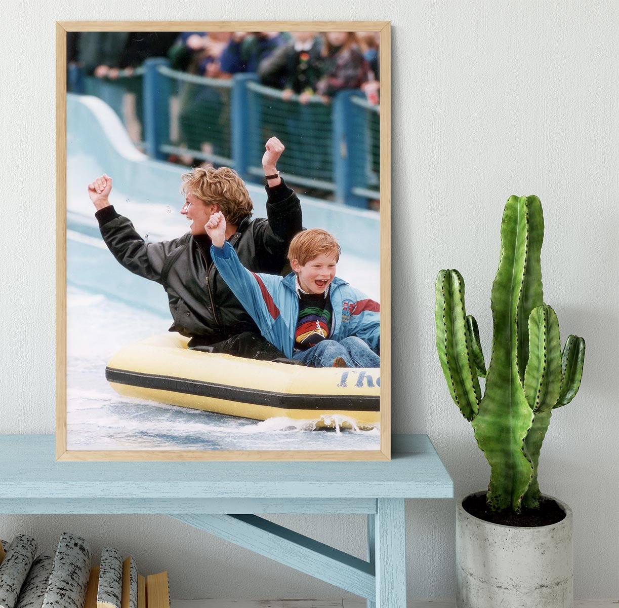 Princess Diana with Prince Harry on a water ride Framed Print - Canvas Art Rocks - 4