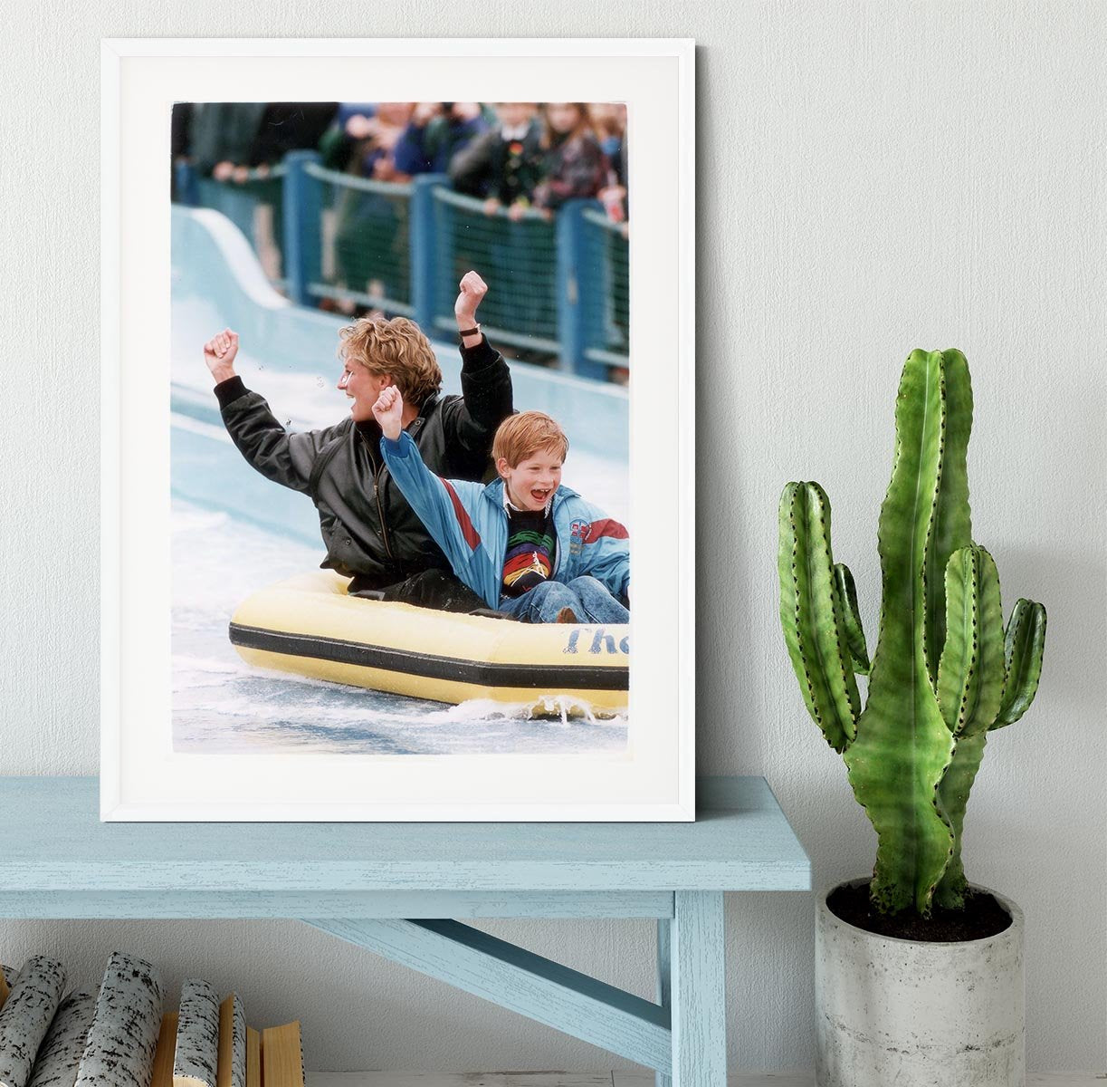 Princess Diana with Prince Harry on a water ride Framed Print - Canvas Art Rocks - 5