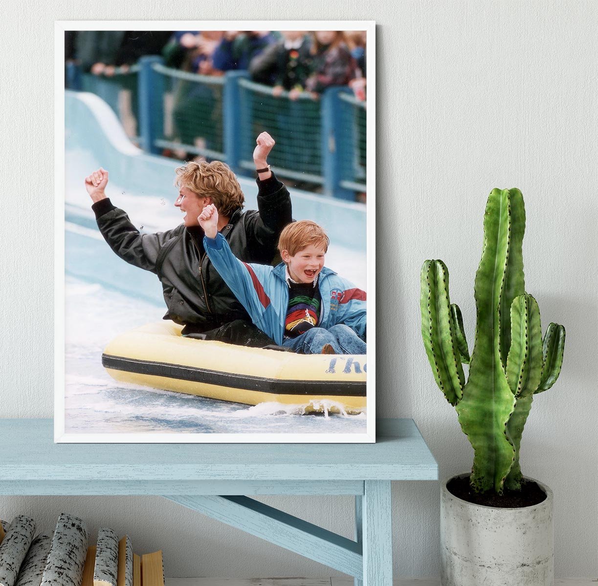Princess Diana with Prince Harry on a water ride Framed Print - Canvas Art Rocks -6