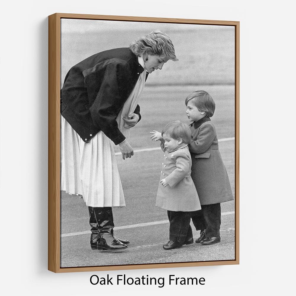 Princess Diana with little Prince Harry and Prince William Floating Frame Canvas