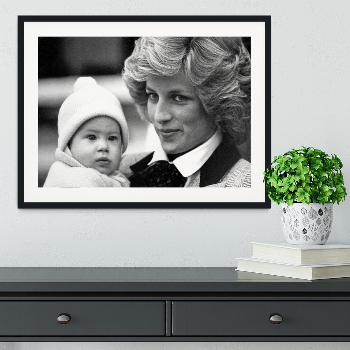 Princess Diana with six month old Prince Harry Framed Print - Canvas Art Rocks - 1
