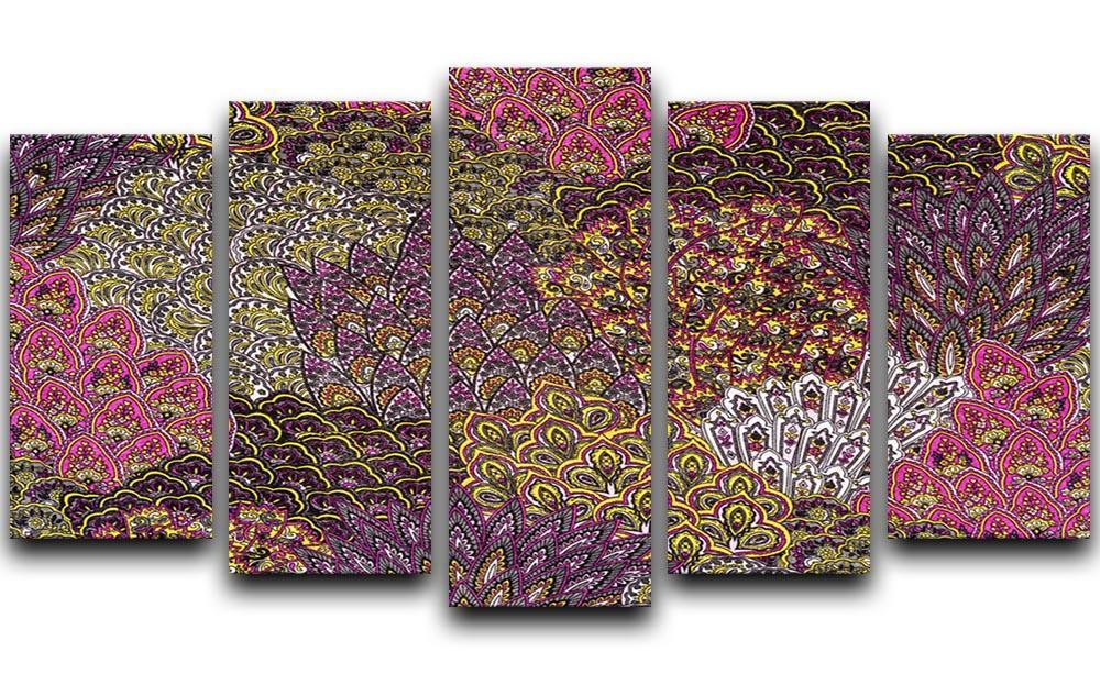 Print fabric striped feathers 5 Split Panel Canvas  - Canvas Art Rocks - 1