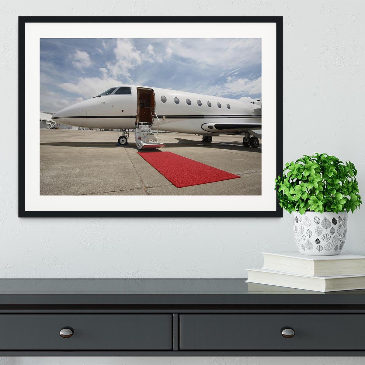 Private airplane with red carpet Framed Print - Canvas Art Rocks - 1