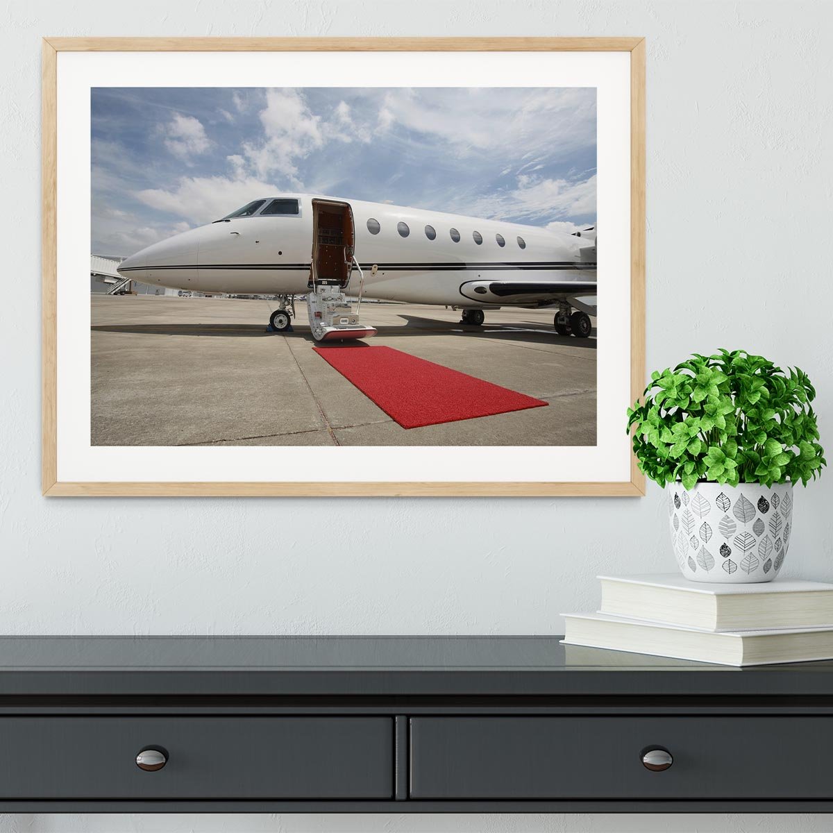 Private airplane with red carpet Framed Print - Canvas Art Rocks - 3
