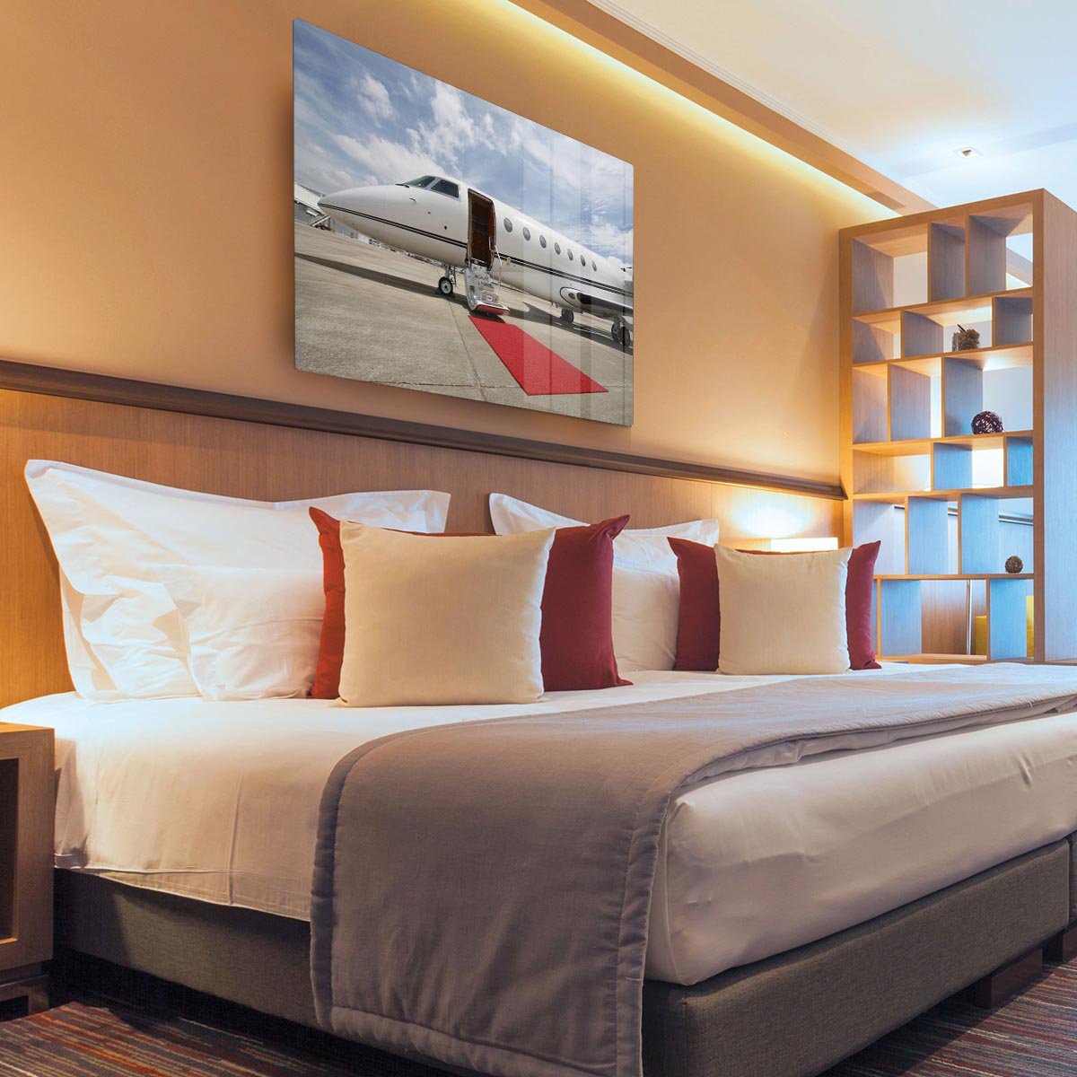 Private airplane with red carpet HD Metal Print