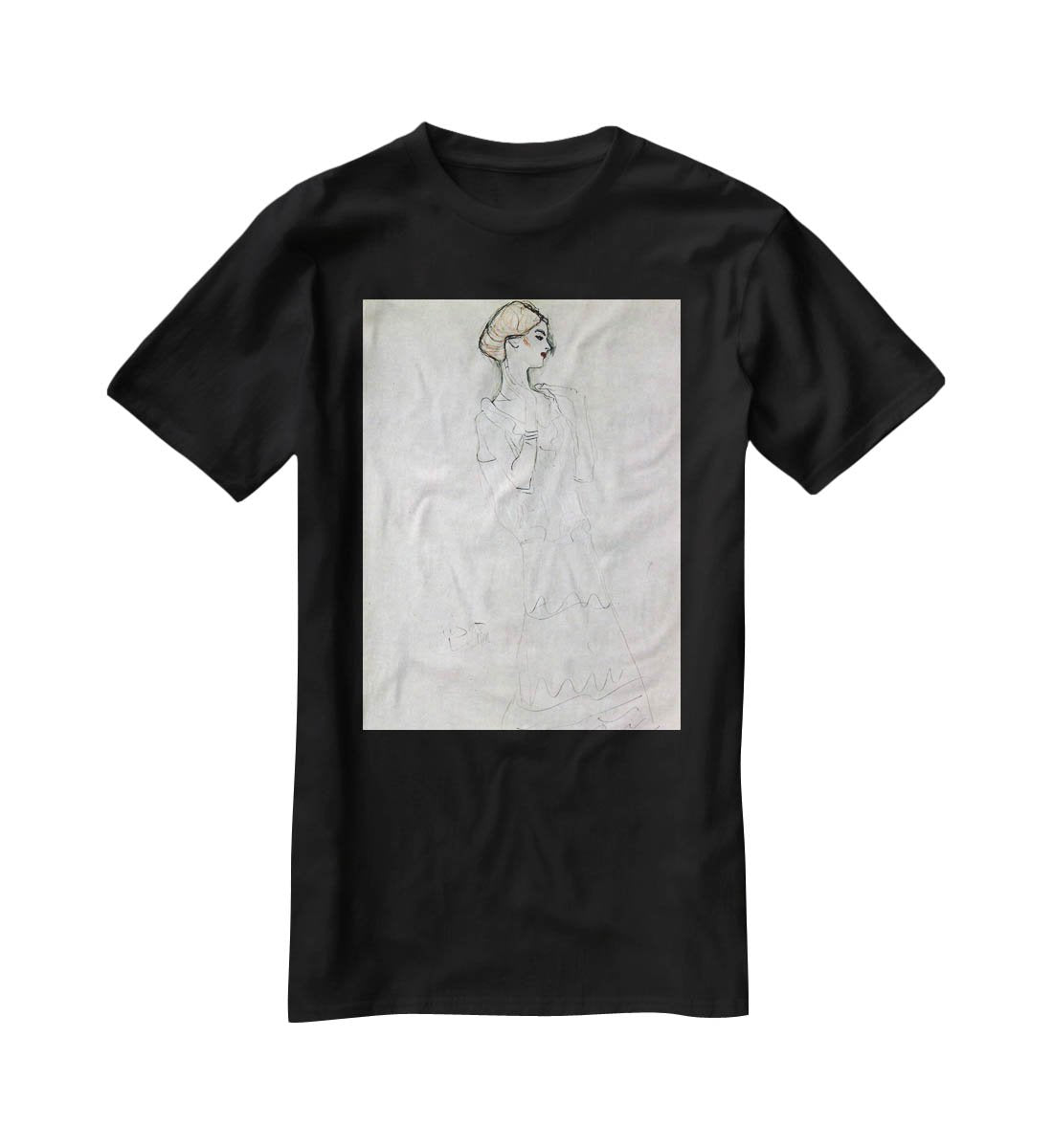 Profile standing female figure with raised arms by Klimt T-Shirt - Canvas Art Rocks - 1