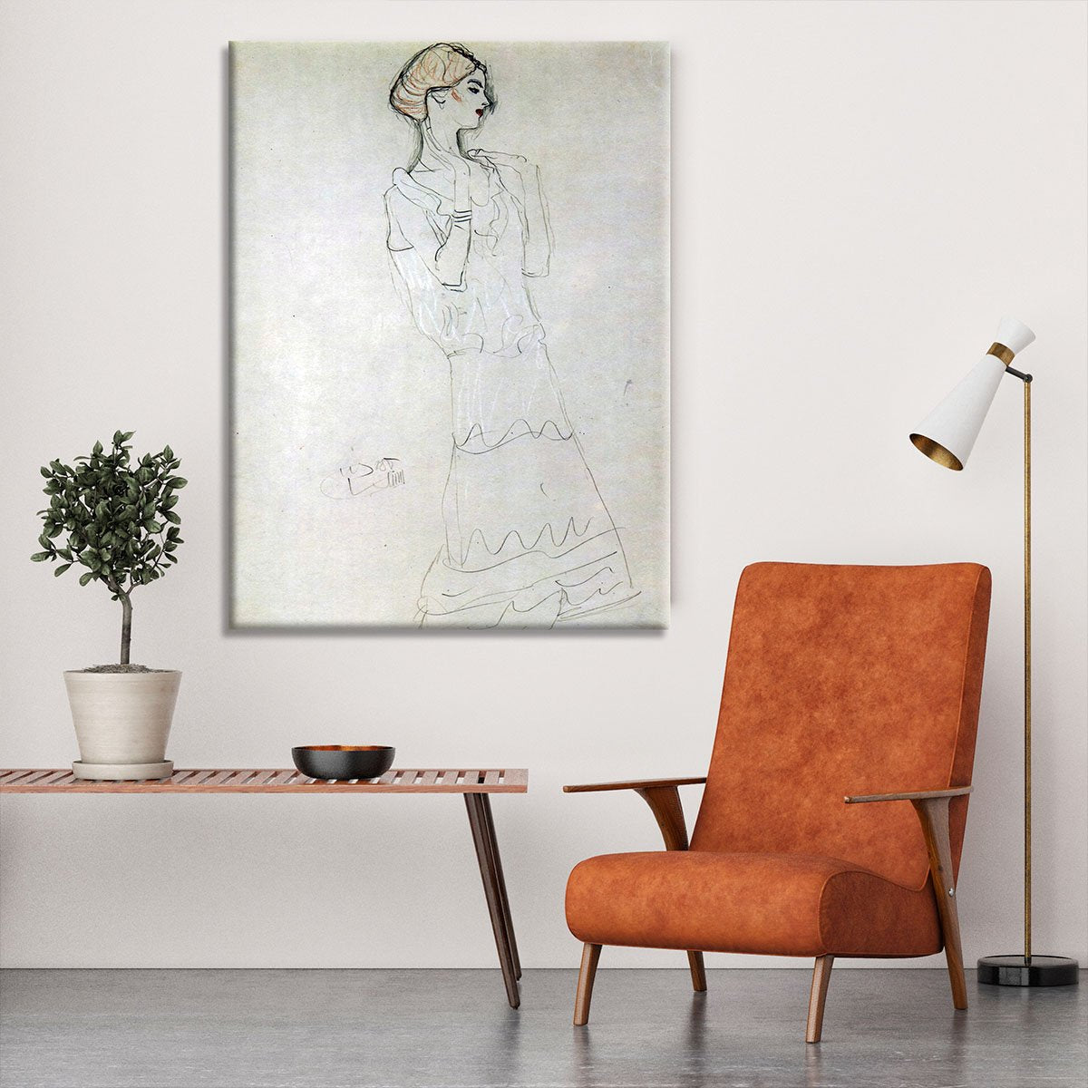 Profile standing female figure with raised arms by Klimt Canvas Print or Poster